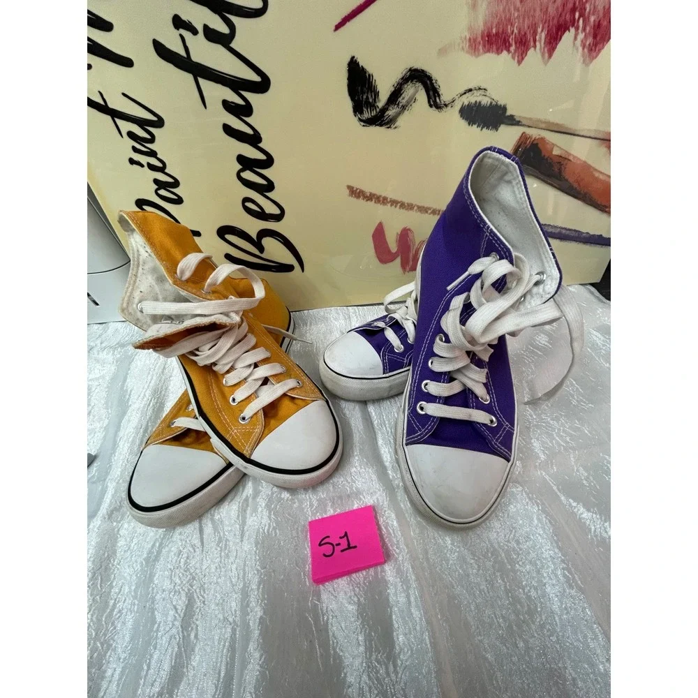 Lot of 2 Canvas High Top Sneakers Yellow and Purple Womens Size 8